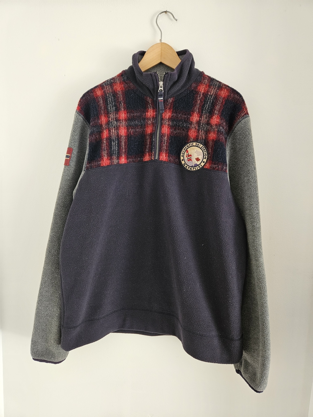 Napapjiri Fleece Pullover Mens Extra Large Half Zip Wool Blend Plaid Pullover